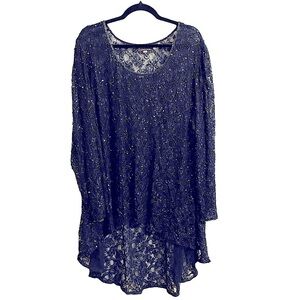 Marina by Marina Bresler Navy Blue Beaded and Sequined High Low Tunic Top Sz 24